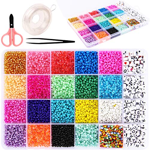 5500pcs Bracelet Making Kit,4 mm Glass Seed Beads and Letter Alphabet  Beads,Expression Beads, Number Beads and Other Craft Beads,for Friendship