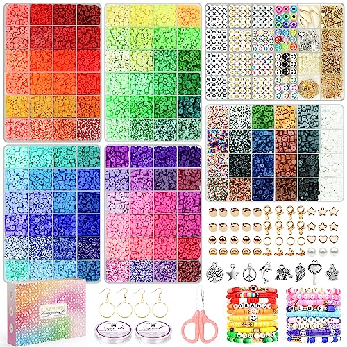 Dowsabel 20 Colors Clay Beads Bracelet Making Kit for Beginner, 5000Pcs  Heishi Flat Round Polymer Clay Beads with Charms Kit for Jewelry Making,  DIY