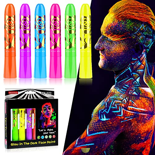 EFFECTEER Face Paint Crayons for Kids 36 Makeup Sticks & 36 Stencils Professtional Face Painting Kit for Halloween or Birthday Party 6 Fluorescent