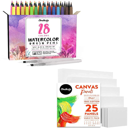 Chalkola Watercolor Brush Pens for Lettering, Coloring, Calligraphy - Set of 28 Watercolor Pens, 15 Painting Pad & 2 Watercolor Markers - Drawing