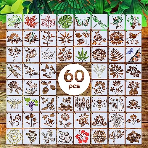 60 PCS Wood Burning Stencils for Crafts Painting on Wood Flowering Plants  Bee Butterfly Pattern Stencil for Art Projects Scrapbooking Drawing Wall