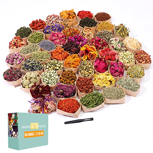 20 Bags Dried Flowers,100% Natural Dried Flowers Herbs Kit for Soap Making, DIY Candle Making,Bath - Include Rose Petals,Lavender,Don't Forget Me