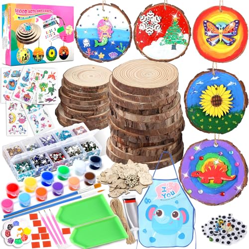 7July Wooden Arts and Crafts Kits for Kids Kids Boys Girls Age 6-12 Years  Old,Wood Slices with Gem Diamond Painting Sets-Little Children's Art &  Craft