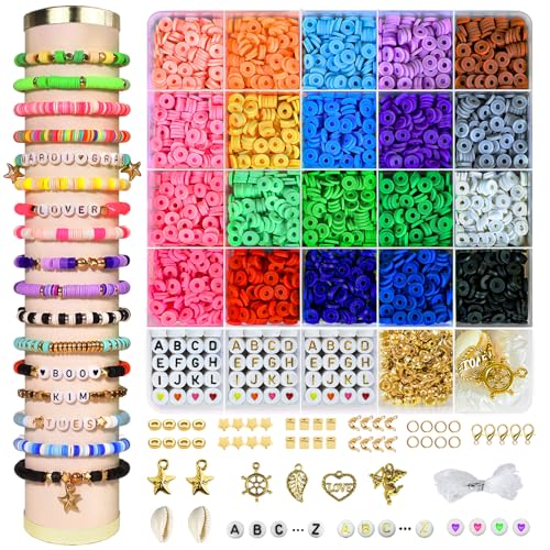 Gionlion Clay Beads Friendship Bracelet Making Kit,72 Colors Preppy Clay  Beads AZ Letter Beads Number Beads& Charms Kit Complete Friendship Jewelry