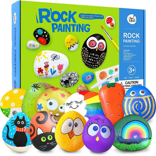 12 Rock Painting Kit, 43 Pcs Arts and Crafts for Kids Ages 6-8+, Art  Supplies wi