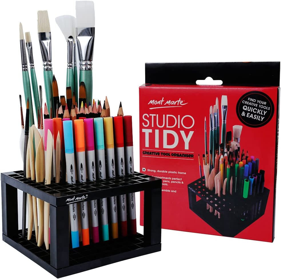 U S Art Supply Plastic Artist Round Multi Hole Paint Brush Orgainzer Holder Holds 50 Brushes Upright