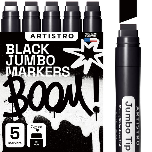 ARTISTRO 5 White Markers Different Tips - Acrylic Markers with 15mm Jumbo,  0.7mm Extra Fine Tip, 1mm Fine Tip, 3mm Medium, Brush tip for Murals