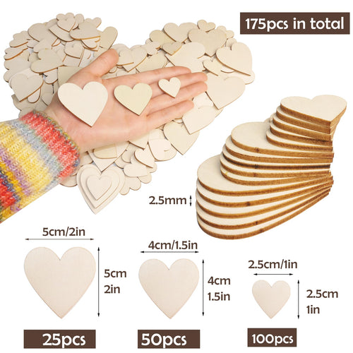 HADDIY Small Wood Hearts for Crafts,175 Pcs Different Size