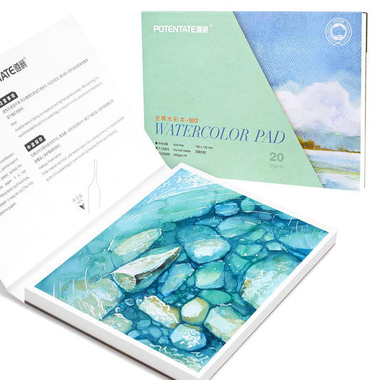 Lightwish Watercolor Journal, 100% Cotton Hot Press Watercolor  Paper,140lb/300gsm Acid-Free, 24 Sheets 5.12x7.48” Sketchbook for Adults,  Students, and