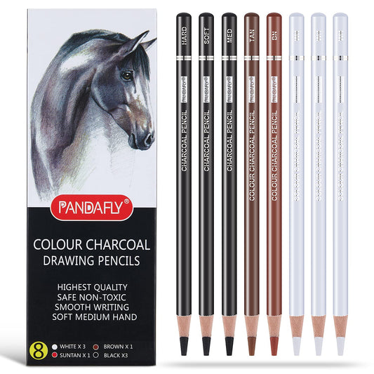 MARTCOLOR Charcoal Drawing Set, 19 Pieces, Black & White Charcoal Pencils  for Drawing, Sketching, Shading, Blending, Artist Pencils for Beginners 