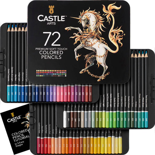 Castle Art Supplies 60 Piece Woodless Watercolor Pencils Set | 48 Solid Pigmented Pencils Plus Extras | All Core, No Wood | for Adult Artists, Starter