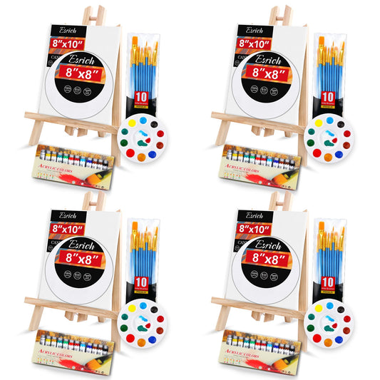 ESRICH Acrylic Painting Set with 1 Wooden Easel 3 Canvas Panels30 Pcs Nylon Hair Brushes 3 Pcs Paint Plates and 2 Pcs of 12ml Acrylic Paint in 12