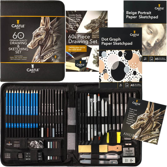 Castle Art Supplies 120+ Piece Mixed Media Art Pencil Collection - Colored, Watercolor, Pastel, Metallic, Graphite, Charcoal | Creative Freedom for