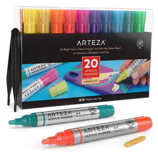  ARTEZA Acrylic Paint Markers, 7 Acrylic Paint Pens in Classic  Colors, 3-in-1 Multi-Line Nibs, 5–15 mm Line, UV-Resistant, Art & Craft  Supplies, Use on Canvases for Painting, Glass, Plastic, Rock