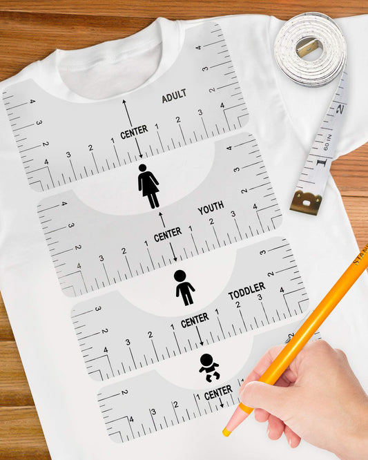 9Pcs Tshirt-Ruler Guide to Center Vinyl, Transparent V-Neck/Round