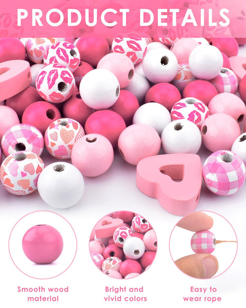 240 Pcs Valentines Day Wooden Beads Red Pink Wood Beads Round