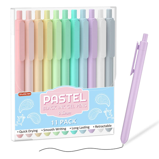 Cute Aesthetic Gel Pens for Note Taking: 10 Pack Black Ballpoint,  Retractable Ball Point Ink Pen