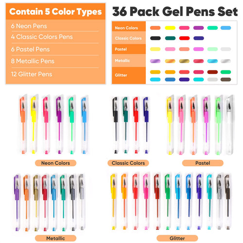 Taotree 36-Color Glitter Gel Pens for Adult Coloring - Neon Ink Drawin –  WoodArtSupply