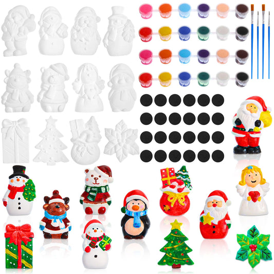 Syhood 20 Pcs 3D Ready to Paint Ceramic Christmas Ornaments DIY Ceramic  Paint Your Own Ceramic Plaster Craft Kit with 4 Acrylic Paints 10 Paint