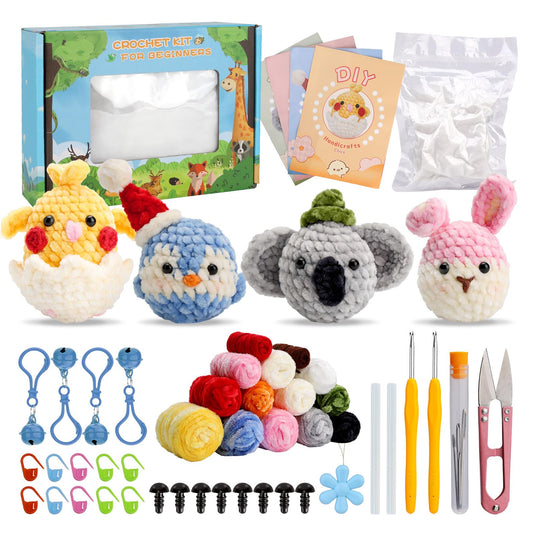 Kannino Crochet Kit for Beginners 60 Pcs Portable Crochet Set Knitting Kit  with 6 Crochet Yarn, Ergonomic Crochet Hooks and Crochet Accessories