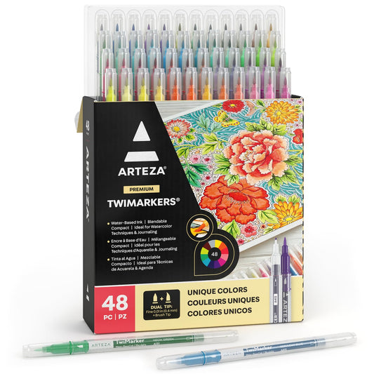 Arteza Kids Broad Tip Washable Markers, 42 Bright Colors, 36 Washable Marker Pens and 6 Non-Washable Neon Pens, School Supplies for Kids Ages 3 and Up