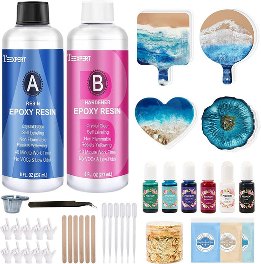 ArtSkills Epoxy Resin Kit for Beginners, Clear Craft Resin Art Kit with  Silicone Coaster Mold, Alcohol Inks, Mica Powder & Accessories, 27 pc