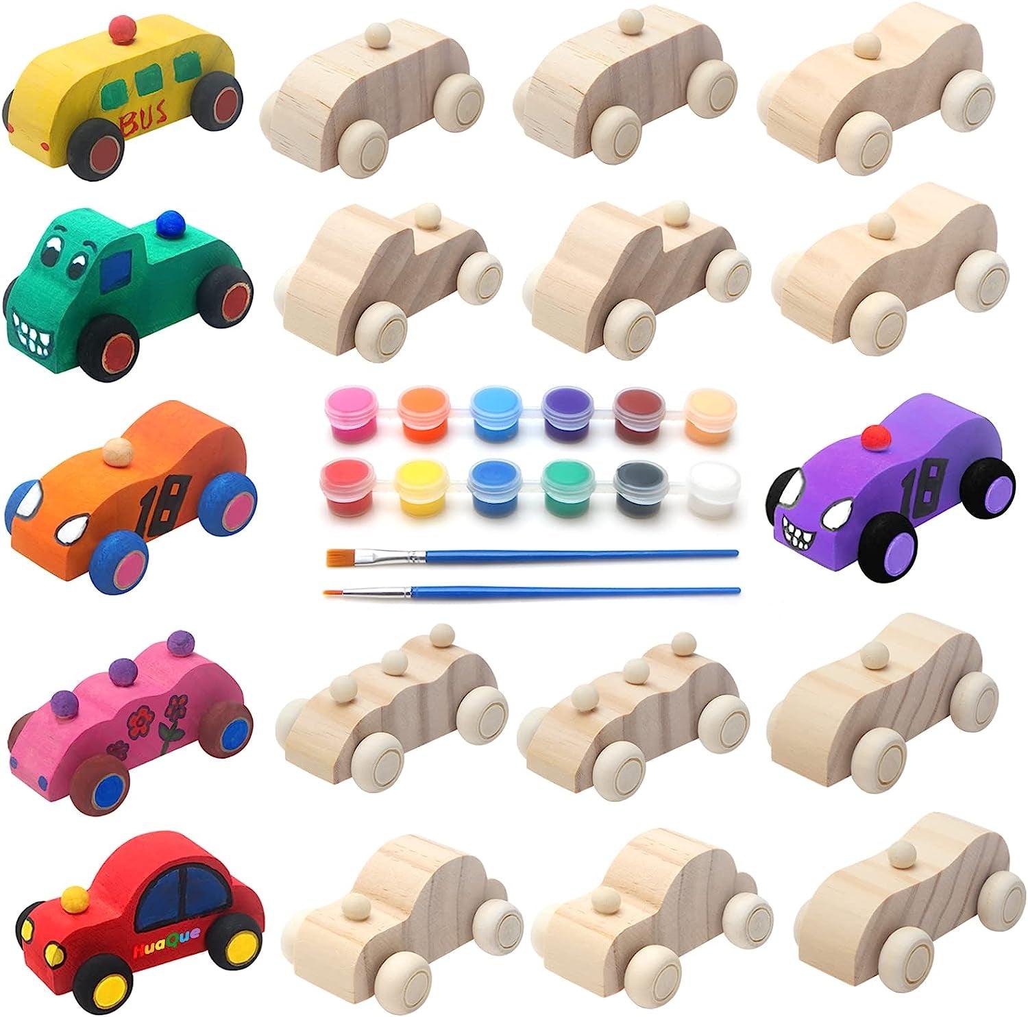 Build & Paint Your Own Wooden Cars DIY Wood Craft Kit 3 Race Cars Arts