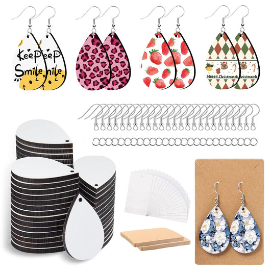 24 Pcs Sublimation Earring Blanks Jewelry Earrings Wood MDF Sublimation  Trangle Earrings Double-Sided With Earring Hooks And Jump Rings DIY Sublimation  Earring Blank Bulk