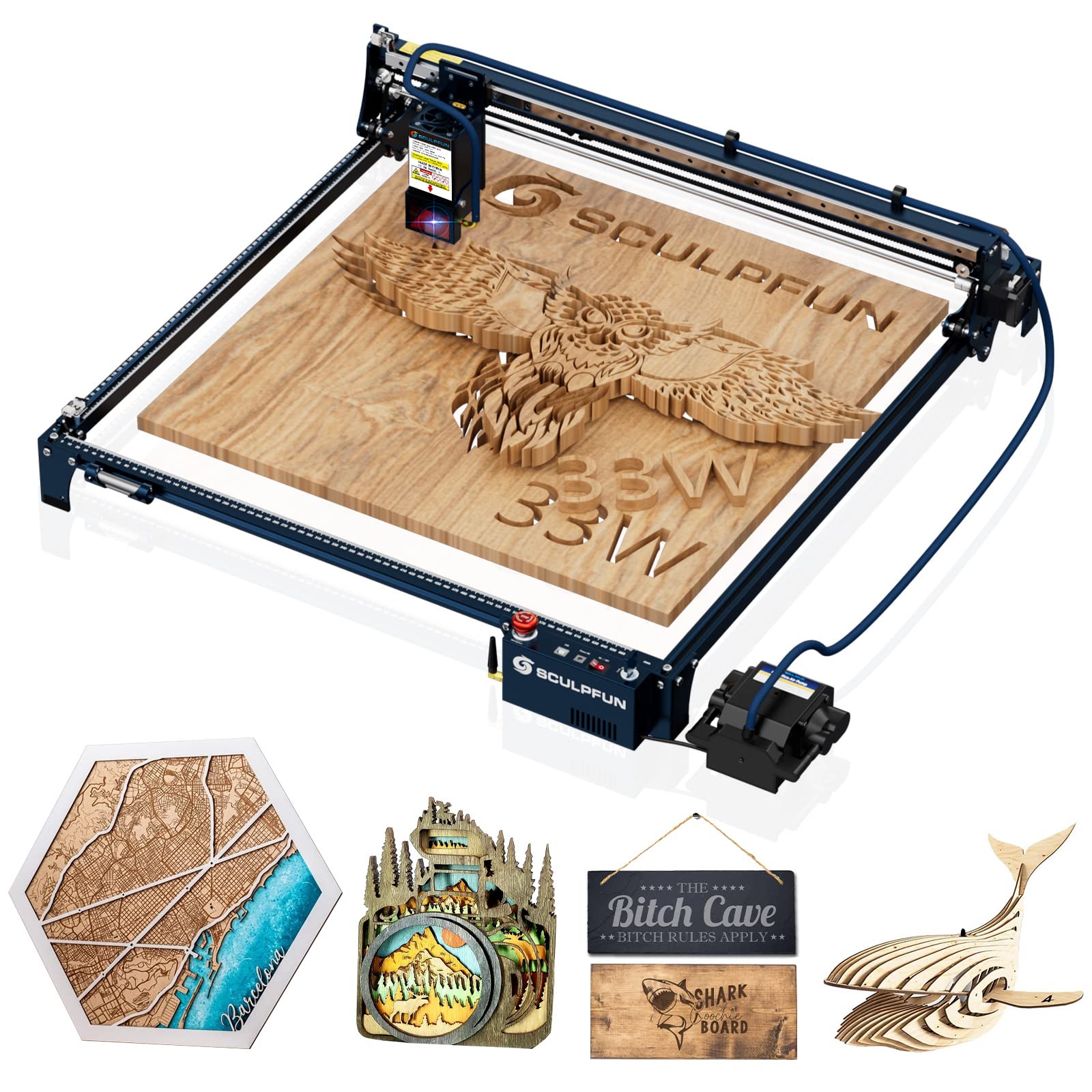 SCULPFUN S30 Ultra 33W Laser Engraving Machine, Interchangeable Lens Design, Laser Engraver for Wood and Metal with Air Assist M8 Main Board(600 *