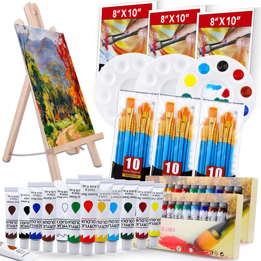 Professional Acrylic Paint Set, 60pcs With Paint Brushes,acrylic Paint,easel,4  Sizes Blank Canvases,palette, Paint Knives,brush Cup and Art 