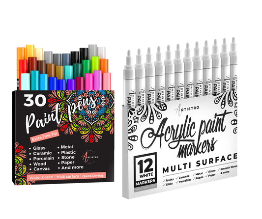  30 Acrylic Paint Pens Extra Fine Tip, 30 Acrylic Paint Pens  Medium Tip and 15 Oil Based Paint Markers Fine Tip, Bundle for Rock  Painting, Wood, Fabric, Card, Paper, Photo Album
