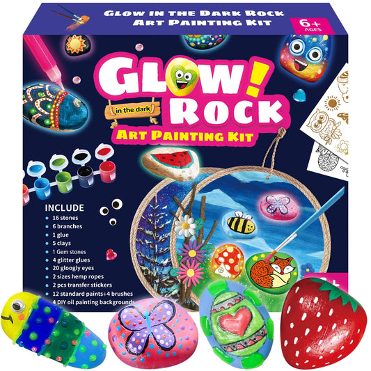 Hinkler The Complete Neon Rock Art Kit - DIY Rock Painting for Kids - Rocks, Brushes, Paint, Stencils Included - 19 Easy-to-Follow Projects - Arts