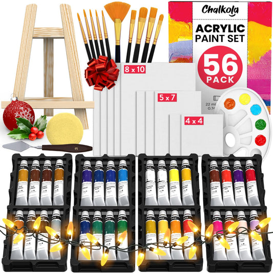 Chalkola Gouache Paint Sets for Artists, Adults & Kids - 36 Gouche Tubes  (0.4oz, 12ml), 10 Painting Brushes, Knife, Sponge & Palette - Guache
