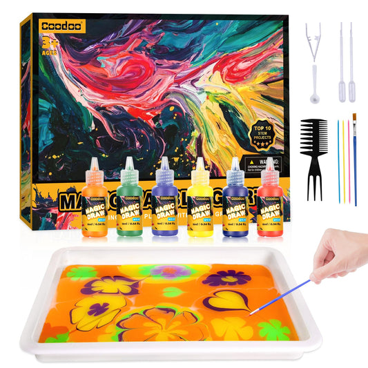 Marabu Easy Marble Paint Set - 14 Basic and Metallic Colors Marbling Paint Kit for Kids and Adults - Water Art Kit for Hydro Dipping, Tumbler Making