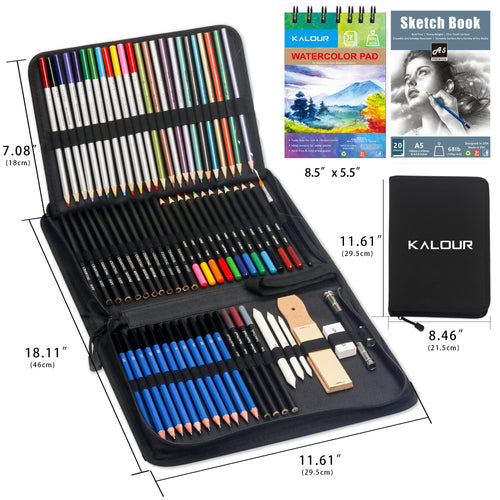 Drawdart Art Supplies Drawing Pencils Set - 76 Pack Pro  Sketching Kit with Sketchbook & Watercolor Pad, Includes Graphite,  Charcoal, Watercolor & Metallic Pencils for Kids, Teens, Adults : Arts