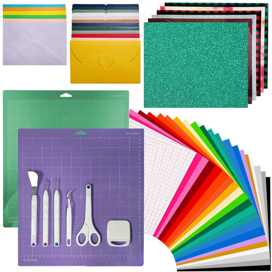 Cricut Bundle Starter Kit: 52 Adhesive Vinyl Sheets with Weeding Tool, 10  Transfer Sheets & Cutting Mat - Tools & Supplies for Beginners - Complete