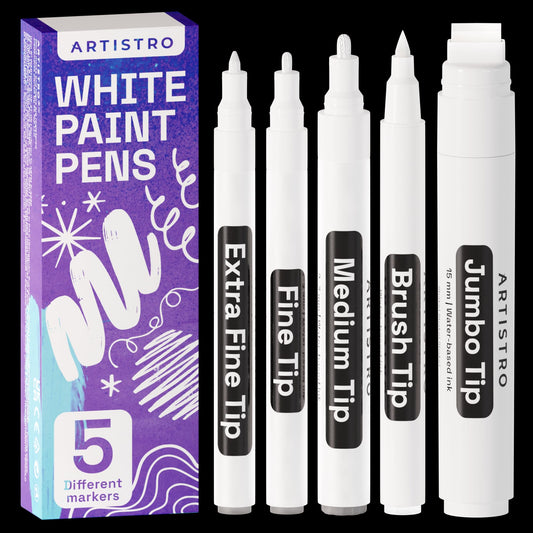 ARTISTRO 5 Black Markers Different Tips - Acrylic Markers with 15mm Jumbo,  0.