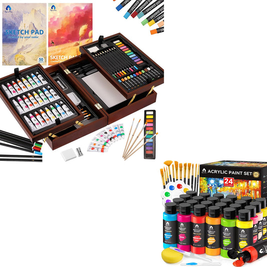 Easel Art Set, 40 Piece Painting Supplies with 1 Art Easel, 24 Acrylic  Paint Set, 4 Painting Canvas, 12 Paint Brushes & Necessary Paint Set Tools,  Art