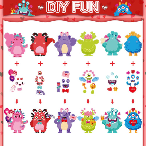  36 Packs Valentine's Day Monster Craft Ornaments Kit for Kids  DIY Monster Paper Craft Make Your Own Ornament for Kids Hanging Kids  Valentines Day Crafts for Classroom Home Wall Decor Activities 