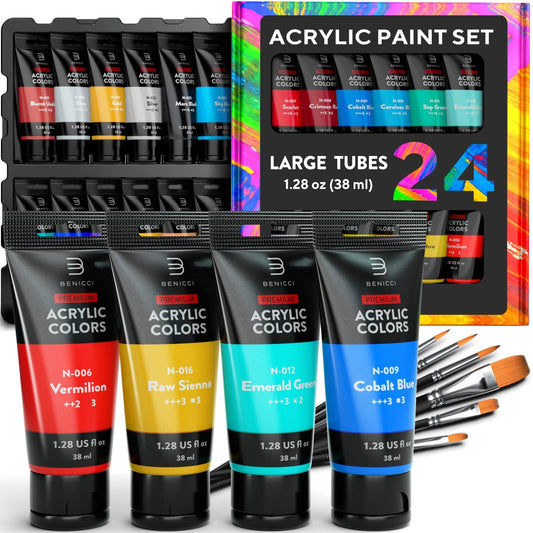 18 Colors Large Acrylic Paint Set (8.45 oz,250 ml), Smallbudi Art Painting  Bulk Supplies Non Toxic for Multi Surface Canvas Wood Leather Fabric Rock