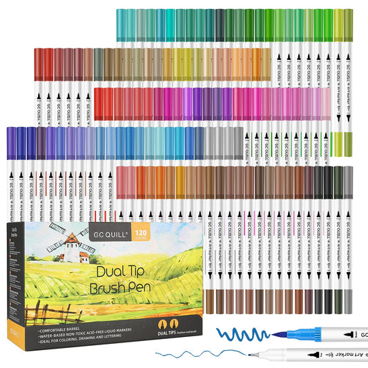 GC Quill Alcohol Markers Brush Tip - 121 Colors Art Markers with Brush & Chisel Dual Tip for Kids, Artists, Adult Coloring Sketching, Illustration