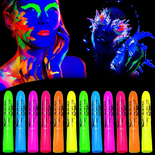 10 Colors Glow in The Black Light Face Paint Crayons Kit, UV Black Light  Makeup Neon Face and Body Paint Sticks Markers for Mardi Gras Halloween