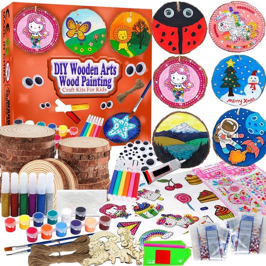 7July Wooden Arts and Crafts Kits for Kids Kids Boys Girls Age 6-12 Years  Old,Wood Slices with Gem Diamond Painting Sets-Little Children's Art &  Craft
