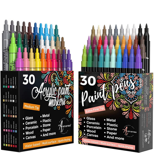  ARTISTRO 15 Acrylic Paint Pens Extra Fine Tip Special Colors  Edition and 15 Oil Based Paint Markers Fine Tip, Bundle for Rock Painting,  Wood, Fabric, Card, Paper, Photo Album, Ceramic 