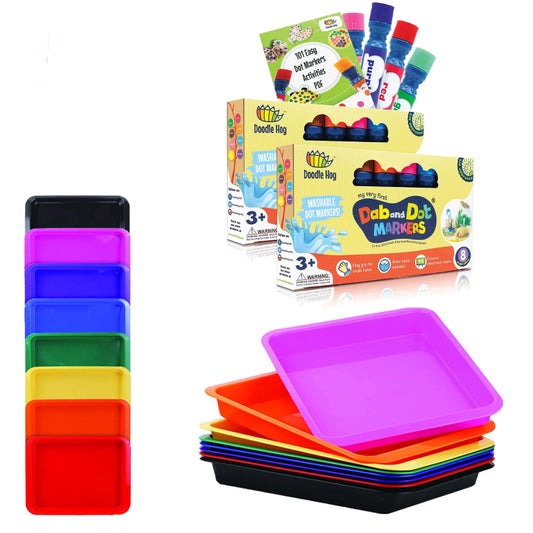 Dab and Dot Markers Set of 8 Kids Activity Plastic Tray, Rainbow of Colors, Arts  and Crafts Organizer Tray, Serving Tray, Great for Crafts