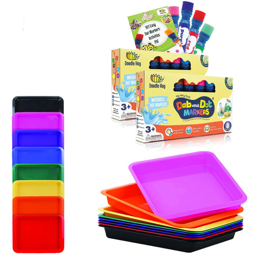 Set of 8 Kids Activity Plastic Trays - Toddler Arts and Crafts Sensory Tray - Rainbow Classroom Colors - Great for Lego - Sand - Crafts - Orbeez