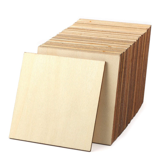 WLIANG 50 Pcs Unfinished Wood Pieces, Natural Blank 5 X 5 Inch Wood Squares,  Wooden Square Cutouts Tiles for DIY Crafts Painting