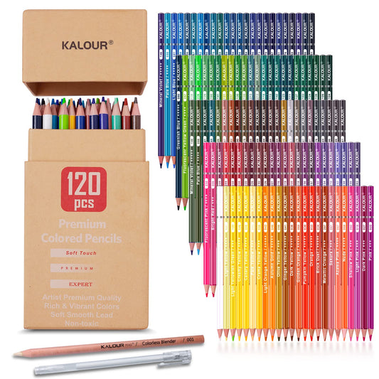 KALOUR 132 Colored Pencils Set,with Adult Coloring Book and Sketch Book,Artists Colorless Blender,Zipper Travel Case,Soft Core,Ideal for Drawing