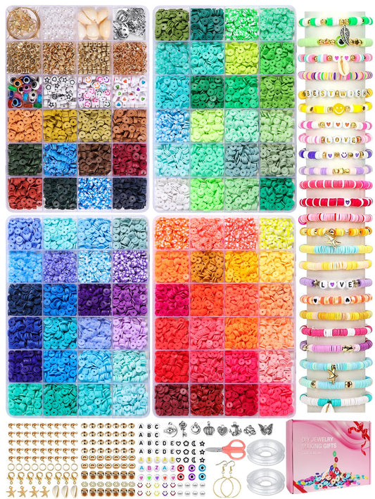 Gionlion 8000 Pcs Clay Beads Kit for Bracelet Making, 2 Boxes 24 Colors  Flat Clay Beads Letter Beads Spacer Beads and Charms Kit for Jewelry Making,  Jewelry Supplies Crafts Gift for Teen Girls Adults