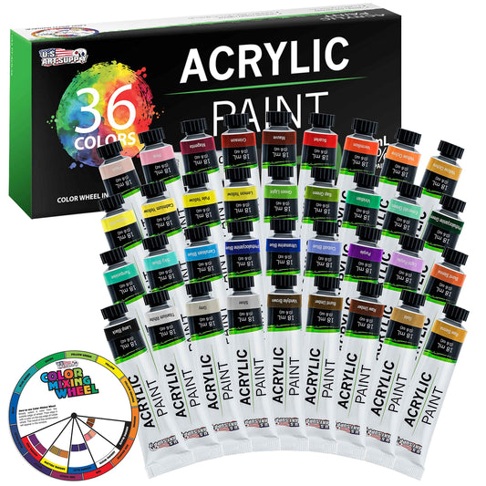 ARTIFY Premium Heavy Body Acrylic Paint Set, 36 Colors (1.29 oz, 38ml) with A Storage Box, Rich Pigments, Metallic Paints, Non-Fading, Non-Toxic